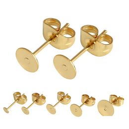 Pino de orelha de fundo plano folheado a ouro Studs Diy Brincos Suprimentos Conjunto de achados de joias Cobre Material Acessórios Entrega direta