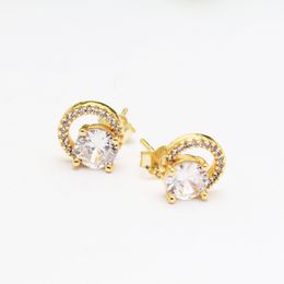 Stud Gold Ploated Round Round Halo Stud oorbellen Wedding Designer sieraden voor vrouwen Vriendin Gift Diamond Earring 2024 Sieraden Designer oorbellen Hoge kwaliteit