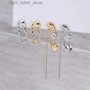 Stud Goud Zilver Kleur Delicate Asymmetrie Hart Hanger Kwastje Pin Oorbellen voor Vrouwen Meisjes Shining Zirkoon Geometrische Bell Oorbellen YQ231128