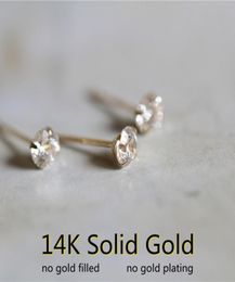 Goujon GOLDtutu 14k boucle d'oreille en cristal d'or massif Mini Dainty Minimal Simple Style cadeau petites boucles d'oreilles pour femmes bijoux 2301304390626