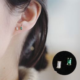 Stud GOLDtutu 14k Or Massif Boucle D'oreille Vert Émeraude Bijoux Cristal Simple Minimal Style Rectangle Minimaliste Mariage Mariée Gif 221111