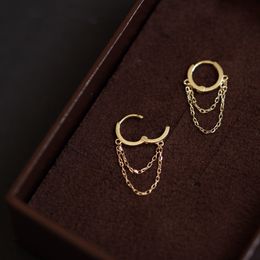 Stud Goldtutu Style 9k vaste gouden kwastiekketting dubbele bengeld drop earring sieraden minimale bruid bruidsmeisje glinstering cadeau 230223