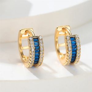 Pendientes de aro de circón azul magníficos Pendientes de boda de color dorado vintage Círculo pequeño redondo clásico para mujeres Joyería Boho 231219