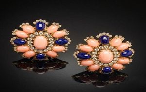 Stud Gorgeous Flower Crystal Coral Color Stone Pendiente Studs Charms Accesorios Adorno azul oscuro Mujer Pendientes grandes Z5X5691281478