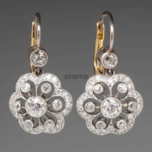 Stud Gorgeous Flower Crystal Pendientes de boda Joyería de moda para mujer Micro Pave White Cubic Zircon Pendientes colgantes Regalo YQ240129