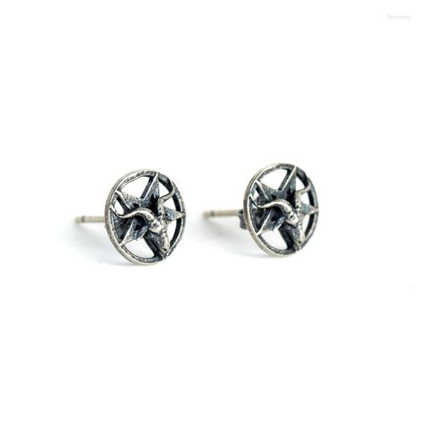 Stud estilo gótico plata Vintage Satán oveja cabeza pendientes Unisex pentagrama joyería oscura para regalo de cumpleañosStud Farl22