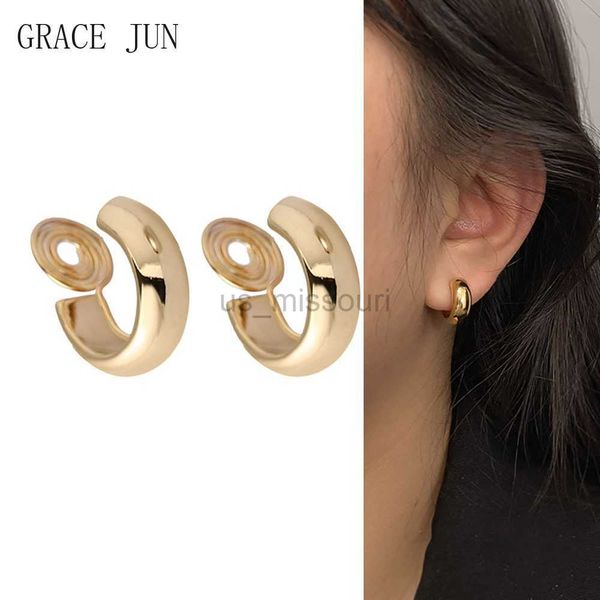 Stud GRACE JUN Vintage Or Couleur Minimaliste C Forme Clip sur Hoop Boucles D'oreilles Non Percé Mignon Boucle D'oreille pour les Femmes Parti Charme Bijoux Nouveau J230529