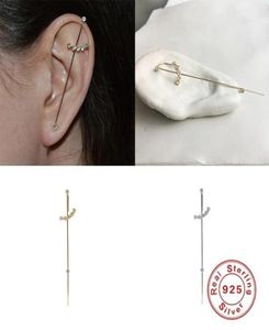 Stud GS 925 Sterling Silver Pin Ear Wrap Crawler Boucles d'oreilles pour femmes Surround Auricle Diagonal Zircon Boucle d'oreille percée Oorbellen19090494