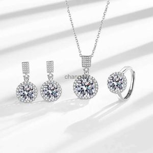 Stud Handmade Lab Diamond Jewelry Set 925 Sterling Silver Party Anneaux de mariage Boucles d'oreilles Collier pour femmes Moissanite Bijoux Cadeau YQ240110