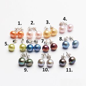 Stud Handmade Pearls Sterling Sier S925 78 mm knop Pearl earring 11 kleuren voor kiezen Colorf oorbellen Drop levering 202 DH8CI