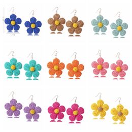 Stud Boucles d'oreilles en rotin tissé à la main Stud pour femmes Déclaration Boho Raphia St Enveloppé Fleur Goutte Dangle Été Plage Tropicale Livrer Dhxsh