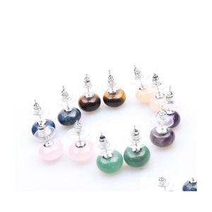 Stud Healing Stone Stud Pendientes Rose Quartz Purple Amethyst Crystal Lazi Reiki Pendiente para mujeres C3 Drop Delivery Jewelry Dhbi8