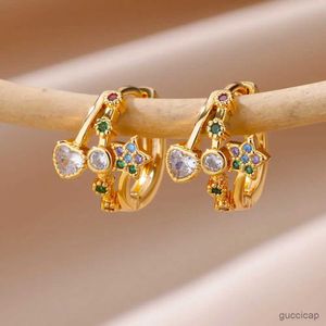 Boucles d'oreilles en forme de cœur pour femmes, en acier plaqué or, tendance, nouveaux bijoux de fête de mariage, aretes R231117, 2023