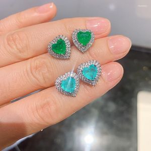 Stud en forma de corazón 7 Paraiba Turmalina Pendientes de piedra esmeralda para mujeres Pendientes de diamantes de laboratorio Accesorios de joyería fina GiftStud Dale22 Farl22