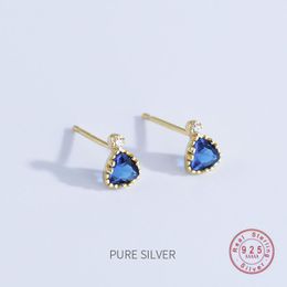Stud hi man 100% S925 Sterling Silver Nordic Ins Geometric Blue Crystal Earrings vrouwen charme kerstcadeau sieraden