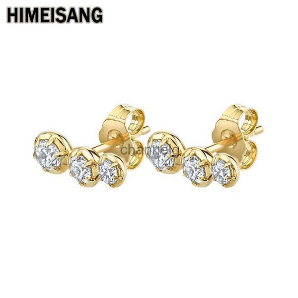 Stud HIMEISANG Pendientes de trepador de oreja triple antiguo de plata de lujo llenos de oro Pendientes de circón para mujer Joyería al por mayor YQ231125