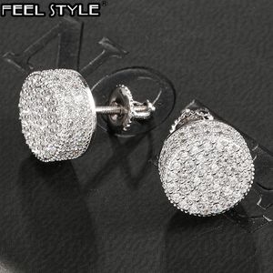 Stud Hip Hop 1Pair Micro Full -verhard ronde zirkon CZ Stone Bling Iced Out Stud Earring koperen oorbellen voor mannen sieraden 230208 275K