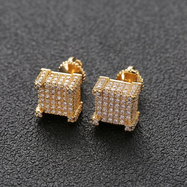 Boucles d'oreilles Hip Hop pour hommes Or Argent Iced Out CZ Boucles d'oreilles carrées avec vis arrière Bijoux J230717