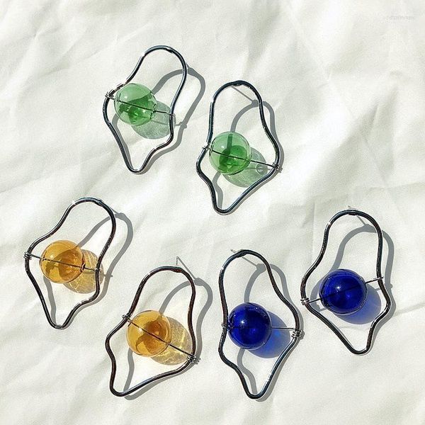 Pendientes de burbuja huecos con tachuelas para mujer, diseño Original 2022, bola de cristal única, tejido exagerado, bisutería coreana para mujer Odet22 Farl22