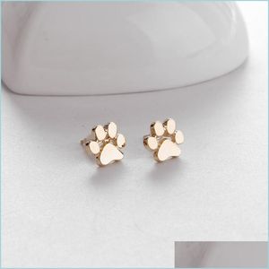 Stud Hollow Pet Cat Dog Lover Paw Print Stud Boucles d'oreilles Puppy Memorial Minimalist Earring Cute Animal Footprint Gold Sier Plaqué 87 Dro Dhi0N