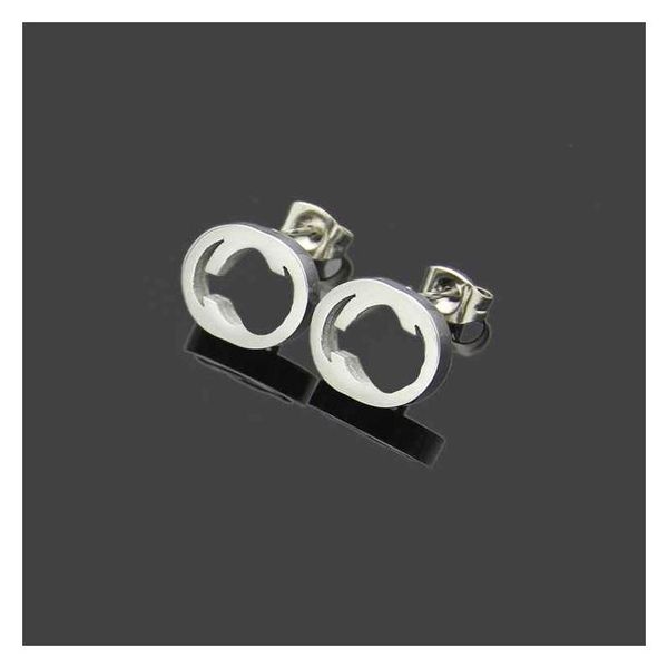 Stud Hollow Style Extravagant Men Studs Classic Simple Earring 316L Steel Sier G Letter Elagant Women Pendientes Joyería de moda Drop D Dhbnq