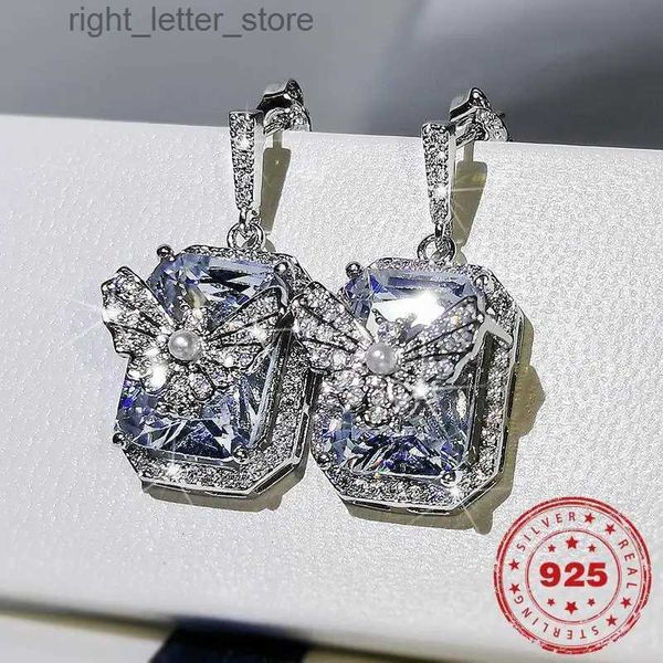 Stud HOYON Moda Lujo S925 Plata Esterlina Color Pendientes de Diamantes Naturales Joyería de Mujer Regalo Bizutera Pendientes de Perlas Caja de Regalo YQ231211