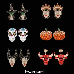 Goujon HUANZHI Halloween gouttes d'huile Zircon perle citrouille squelette sorcière boucle d'oreille 220826