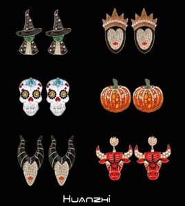 Stud Huanzhi Halloween Druipende olie zirkon parel pompoen skelet skelet heks oorbel 2208265901142