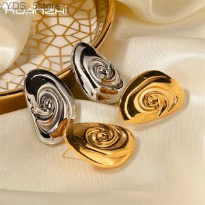 Stud HUANZHI titane acier spirale irrégulière oreille goujons boucles d'oreilles pour femmes filles Vintage Ins tendance bijoux cadeaux étanche 2023 nouveau YQ231107