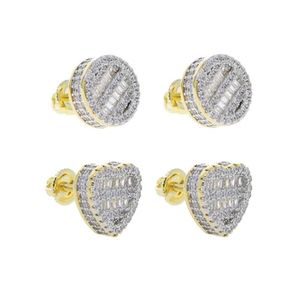 Étalon iced out bling micro pave cz 5a cubic ziroine rond coeur en forme de coeur back oreille boucle bourdon de couleurs à deux tons hip hop pour femmes bijoux208e