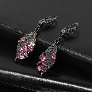 Stud Iced Dragonfly Leaves Vintage Pink Crystal Oorrings For Women Fashion Charm Oordrop Bohemie Italië wieden sieradencadeau
