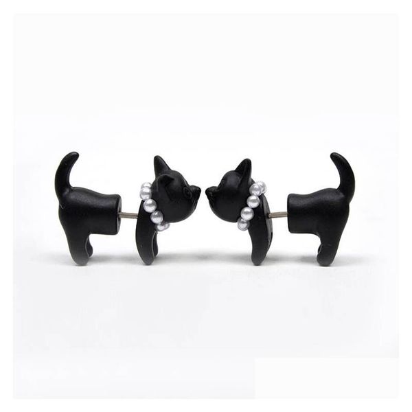 Stud Impalement noir stéréoscopique 3D chat mignon boucles d'oreilles faites à la main pour les femmes belle perle Piercing oreille goutte livraison bijoux