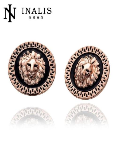 Estudio Inalis Rose Gold Color Funda negra Pendientes redondos E963B8472861