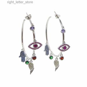 Stud indio coreano 40 mm Hamsa ala ojo encanto Pendientes de aro para mujeres Ojo azul Lucky Pendiente turco Cubic Zircon Joyería de moda 2019 YQ231211