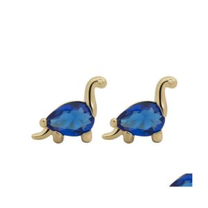 Stud Ins Creative ingelegde zirkon dinosaurus oorbellen eenvoudige schattige echte goldplated kleuren oorbel voor vrouwen meisjes mode sieraden geschenk dro ot6gx