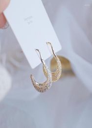 Stud Ins Crescent Moon Exquis Insquis Zircon Roure d'oreille pour femmes 14K Real Gold CZ Bling Earring Pendant7559516