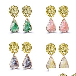 Stud Ins Fashion Gold Hammered Earring For Women Girls Waterdrop Drusy Dange Druzy Earrings sieraden Drop levering DHW2E