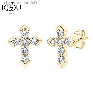 Stud IOGOU Pendientes de Cruz Religiosa D0.27CT Pendientes de Moissanite para Mujeres Hombres Plata de Ley 925 Piercing Oreja Push Back JewelryC24319