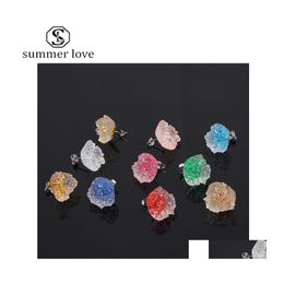 Stud Irregar Crystal Cluster Flower Resin Schimmel Colorf Druzy Earring For Women Girls Valentijnsdag Sieraden Drop levering oorbellen DHZ5C