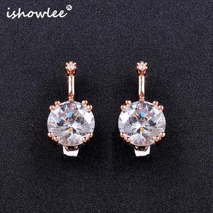 Stud ISHOWLEE or Rose 585 boucles d'oreilles rondes en Zircon pour femmes mode coréenne fête de mariage étoile minimaliste bijoux Esp79