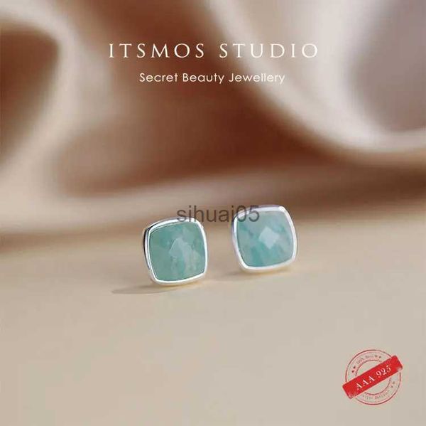 Stud ITSMOS ite Pendientes Bisel Cuadrado S925 Pendiente de Plata Esterlina Azul Verde Joyería de Piedra Natural para Mujeres Niñas YQ231026