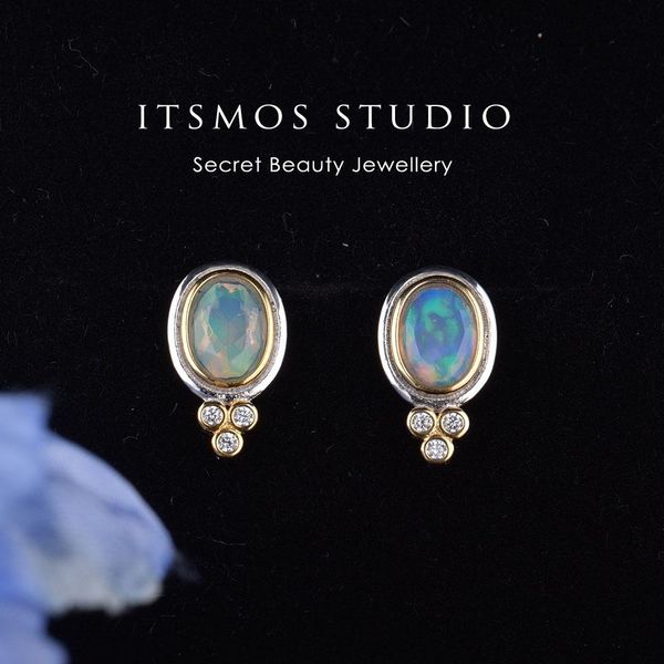 Pendientes de ópalos AAA de Stud ItsMos Natural AAA Pendientes Ligeros de fuego Pendientes Diamantes S925 Joya de piedra preciosa de plata de plata esterlina para mujeres