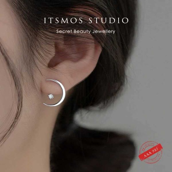 Les boucles d'oreilles en argent pur STUD ITSMOS S925 adoptent un nouveau design simple et simple avec une forme de croissant lisse adapté à la femelle Q240507
