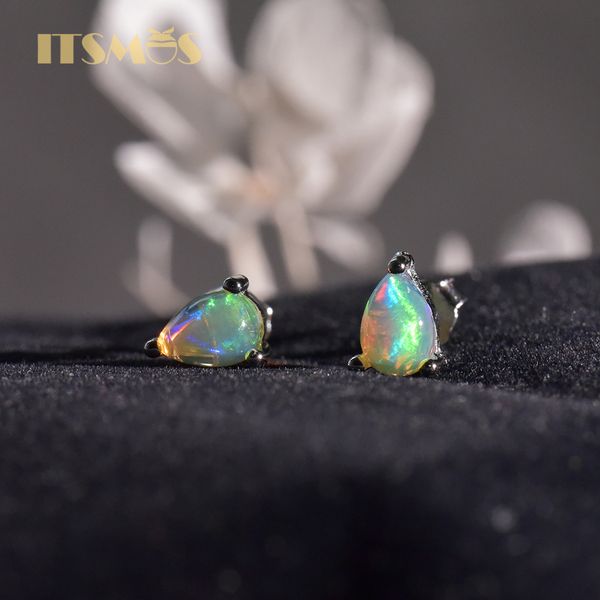Boucles d'oreilles clous ITSMOS goutte d'eau opale naturelle véritable pierre précieuse bleu coloré argent élégant pour femmes fille cadeau 230807