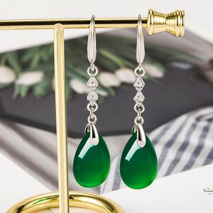 Stud Jade Waterdruppel Oorbellen voor Vrouwen Groene Mode-sieraden Edelstenen Natuurlijke Chinese Charm Real Charms 925 Zilver Luxe 230801