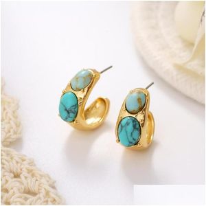 Stud Jaeeyin 2021 boucles d'oreilles Vintage pierre naturelle bohême bijoux ethniques couleur or livraison directe Dhyya