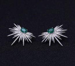 Stud janekelly Punkstijl Spike Shape Earring Pave Zirkonia brinco Groene steen Sparkly Star Galaxy Oorbellen Helder 2211079154200