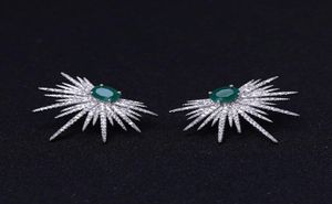 Stud janekelly Pendiente con forma de púa estilo punk pavimenta circonita cúbica brinco Pendientes de galaxia con estrella brillante de piedra verde transparente 2211075088258