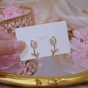 Stud Japan Korea mode sieraden high-end luxe glanzend koper ingelegde zirkon opaal elegante tulpen oorbellen voor damesstud