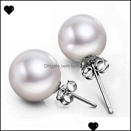 Stud sieraden 6 mm/8 mm/10 mm Pearl Earring 925 Sterling Sier -oorbellen voor trouwfeest Beige kleur 61 N2 Drop levering Dhptf